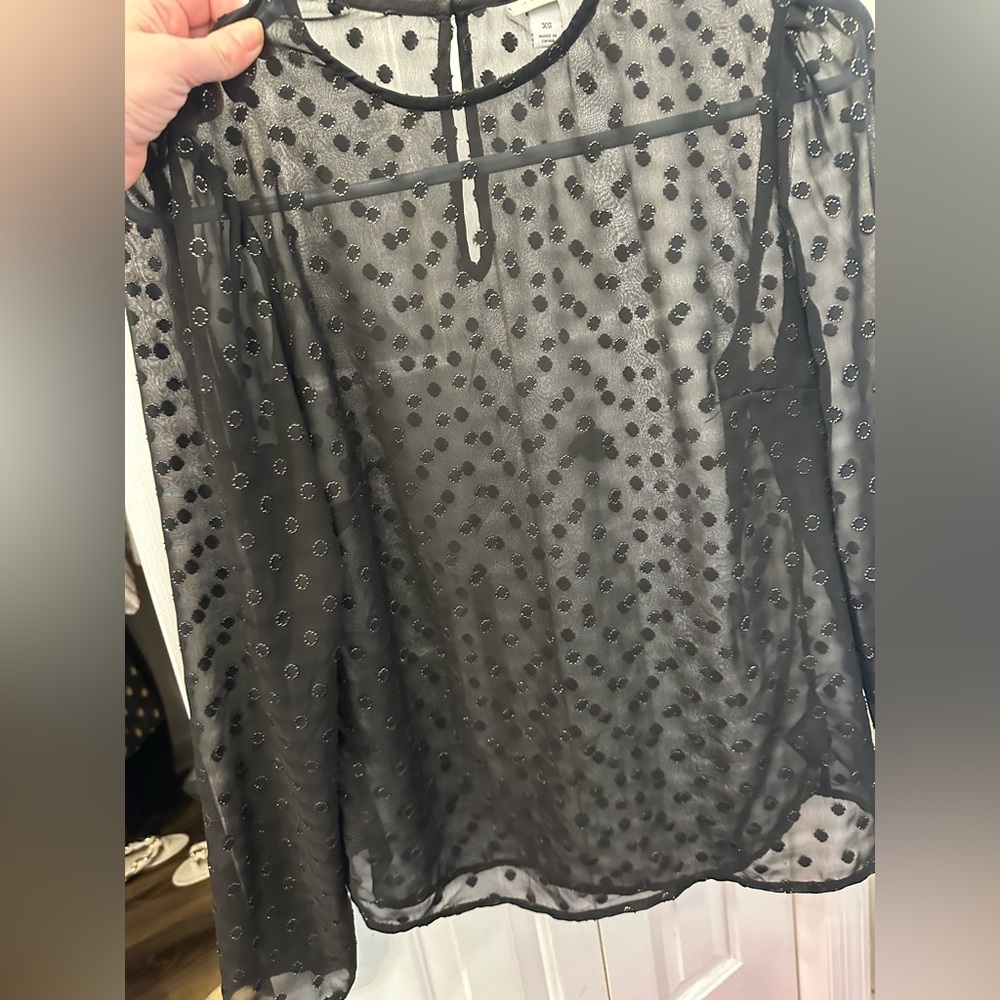 A New Day Black and Gold Sheer Polka Dot blouse